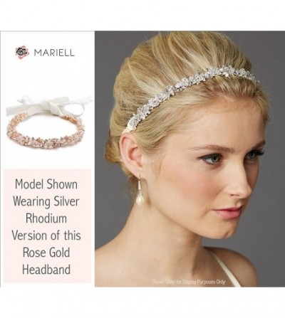Headbands Blush Rose Gold Crystal Cluster Bridal Wedding Headband Hair Vine with Ribbon - CZ12O46Z6WA