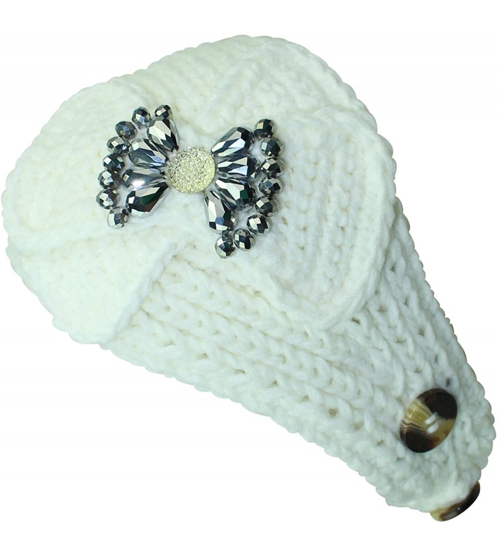 Cold Weather Headbands Beautiful Headband With Beaded Bow - Ivory - CC11FEPVU93