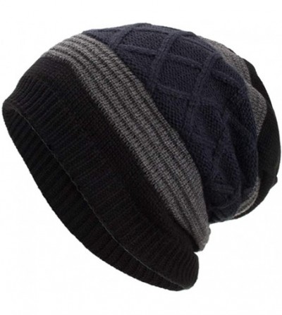 Skullies & Beanies Women Men Winter Knit Warm Flexfit Hat Stripe Ski Baggy Slouchy Beanie Fashion Skull Cap - Black - CQ18HTM...