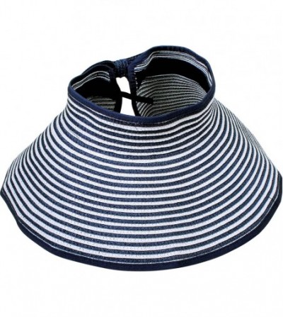 Sun Hats Womens UV Protective Floppy Sun Hat Wide Brim Beach Packable Straw Visor - Navy Blue/White - CC1803UDM6G