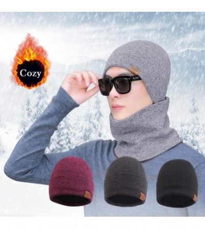 Skullies & Beanies Men Winter Beanie Hat Scarf Set Women Knitted Skull Cap Thick Fleece Neck Warmer for Outdoor Ski Sport - C...