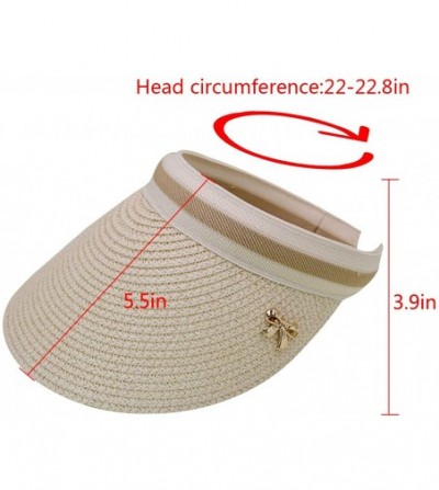Sun Hats Women's Wide Brim Roll-Up Visor Hat Outdoor Beach Clip-on Straw Hat Travel Sun Cap - Beige - CI18DAYRTRS