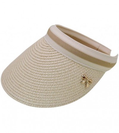 Sun Hats Women's Wide Brim Roll-Up Visor Hat Outdoor Beach Clip-on Straw Hat Travel Sun Cap - Beige - CI18DAYRTRS