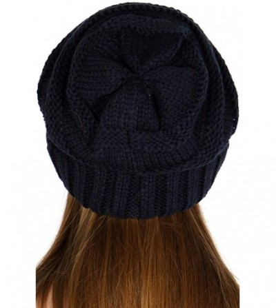 Skullies & Beanies Beanies for Women - Slouchy Knit Beanie hat for Women- Soft Warm Cable Winter Chunky Hats - Solid - Navy -...