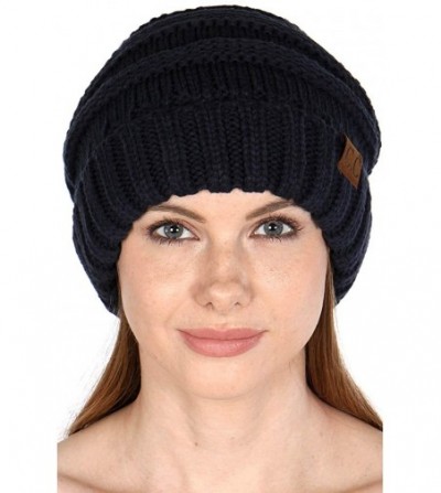 Skullies & Beanies Beanies for Women - Slouchy Knit Beanie hat for Women- Soft Warm Cable Winter Chunky Hats - Solid - Navy -...