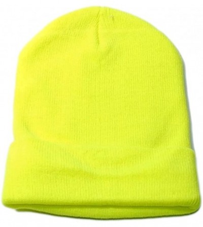 Skullies & Beanies Brand. Wholesale 4 Pieces Unisex Neon Knit Long Cuff Ski Plain Beanie Hats Cap Solid Color Beany - Neon Ye...