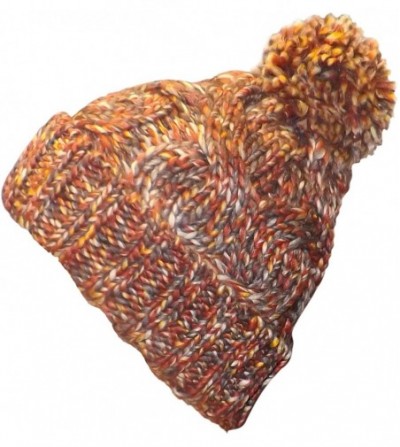 Skullies & Beanies Knitted Cozy Warm Winter Boho Slouch Snowboarding Ski Hat - Brown/Red Combo - CQ11QS6NJ5Z