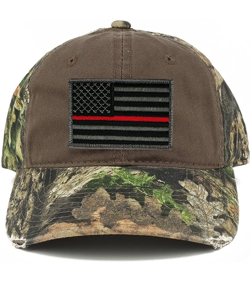 Baseball Caps US American Flag Patch Mossy Oak Realtree Camo Adjustable Cap - Choclate - Red Line Patch - CJ12N1PDHLF