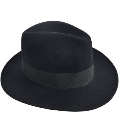 Fedoras Wool Felt Wide Brim Fedora Hats for Women Men - Black - CJ18KX7YNYH