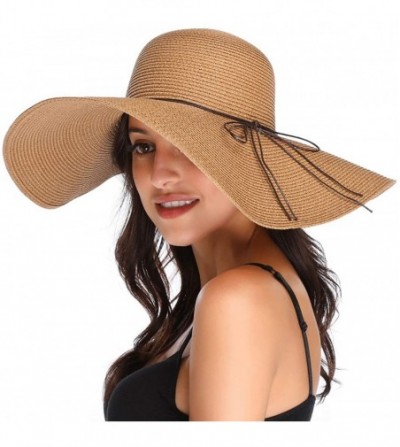 Sun Hats Women's Floppy Big Brim Hat Bowknot Straw Hat Foldable Roll up Sun Hat - Style F-khaki - CX18DDA3MEL