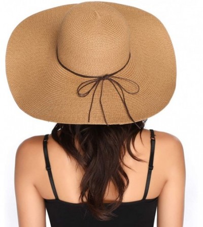 Sun Hats Women's Floppy Big Brim Hat Bowknot Straw Hat Foldable Roll up Sun Hat - Style F-khaki - CX18DDA3MEL