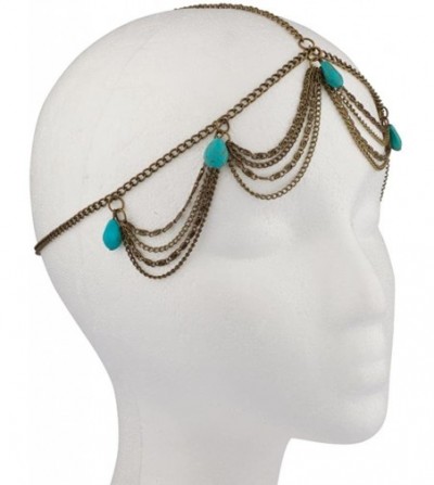 Headbands Boho Turquoise Bead & Drape Chain Link Head Chain - CJ11U9J30FB