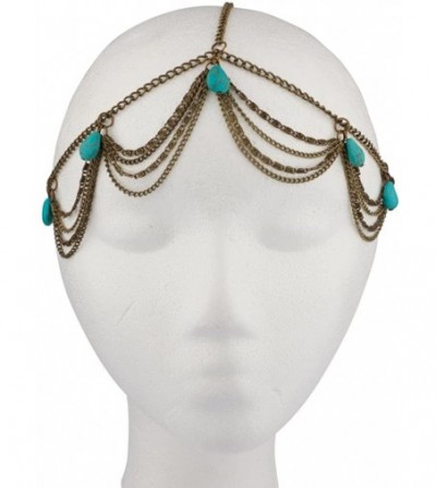 Headbands Boho Turquoise Bead & Drape Chain Link Head Chain - CJ11U9J30FB