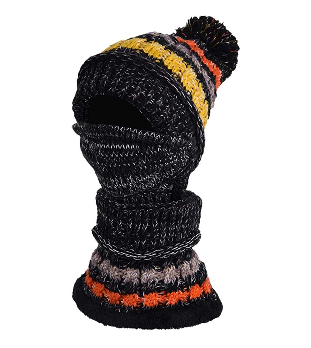 Skullies & Beanies Beanie for Women-Fashion Women Winter Knit Hat Collar Set Thick Warm Wool Earmuffs - Black - CE18A0GHOUQ