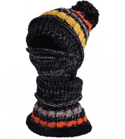 Skullies & Beanies Beanie for Women-Fashion Women Winter Knit Hat Collar Set Thick Warm Wool Earmuffs - Black - CE18A0GHOUQ