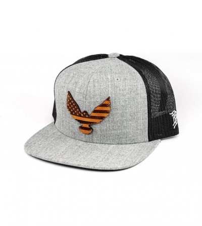 Baseball Caps Freedom Eagle' Leather Patch Hat Flat Trucker - OSFA/Heather Grey/Black - CM18LQQY0T7