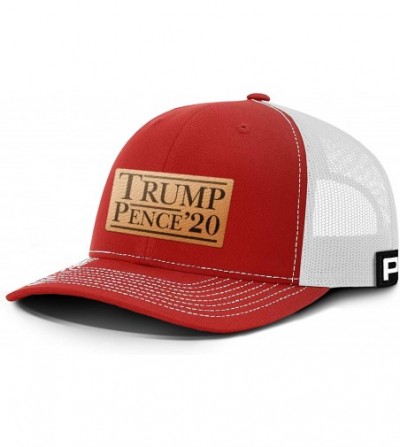 Baseball Caps Trump 2020 Hat - Trump Pence '20 Leather Patch Back Mesh Trump Hat - Red Front / White Mesh - C218ULNO204