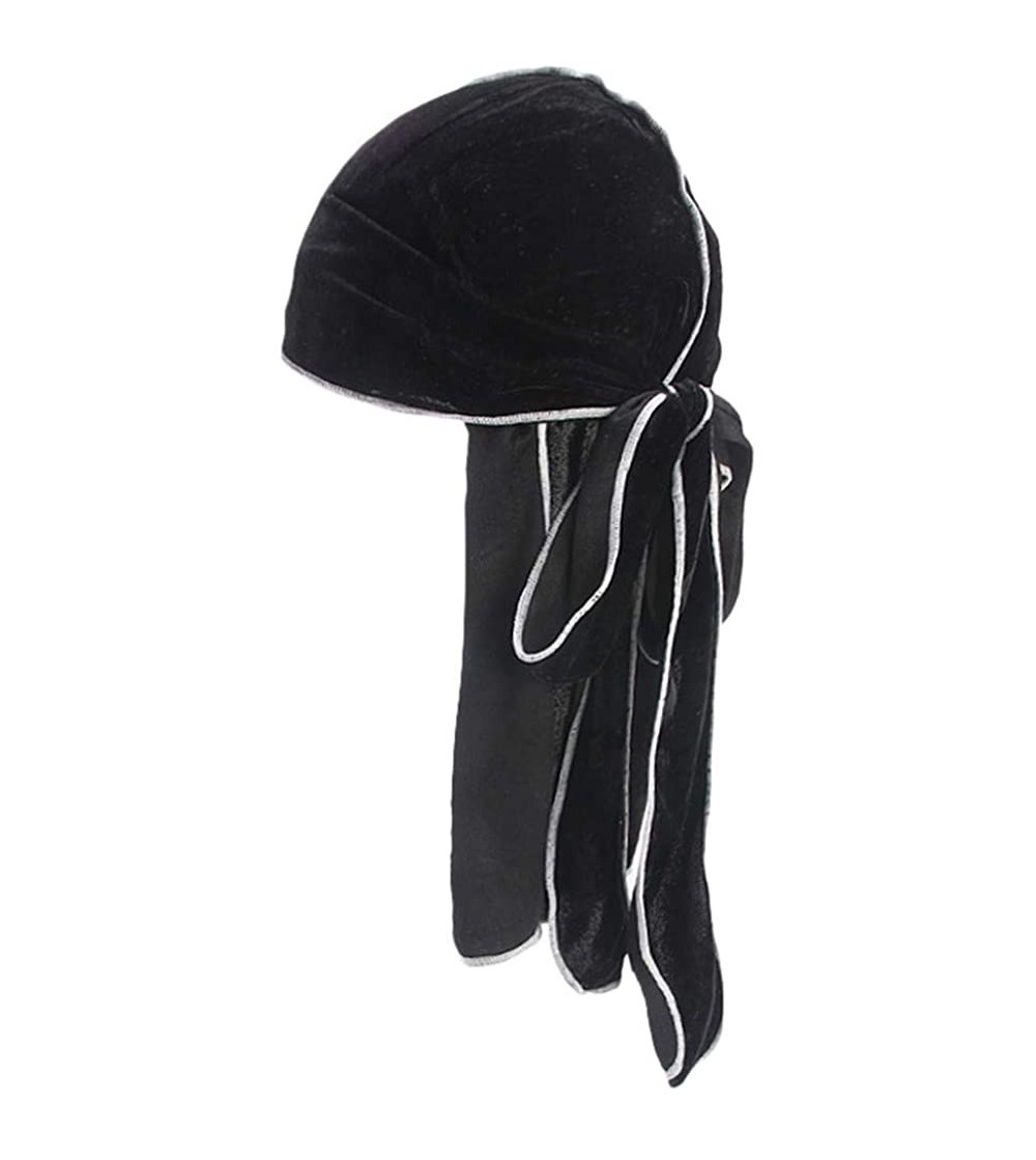 Skullies & Beanies Unisex Men Women's Fashion Velvet Bandana Hat Durag Rag Tail Headwrap Headwear - D - CQ18N6E5XQK