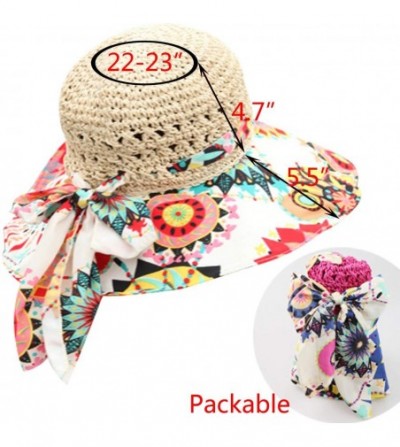 Sun Hats Sun Hat for Women Girls Large Wide Brim Straw Hats UV Protection Beach Packable Straw Caps - Flower B-pink - CU18RI8...