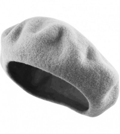 Berets Traditional Women's Men's Solid Color Plain Wool French Beret One Size - Ash Gray - CD189YK4XAT