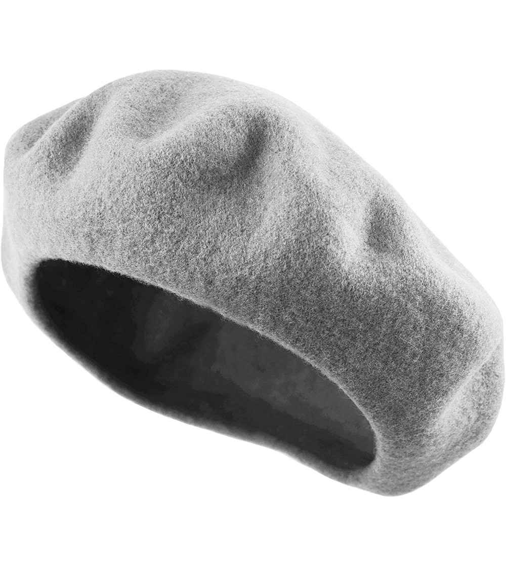 Berets Traditional Women's Men's Solid Color Plain Wool French Beret One Size - Ash Gray - CD189YK4XAT