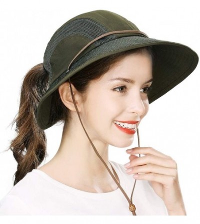 Sun Hats Womens Packable Ponytail SPF 50 Sun Hat Summer Gardening Hiking Fishing 55-61cm - Armygreen_00707 - CA18S82398C