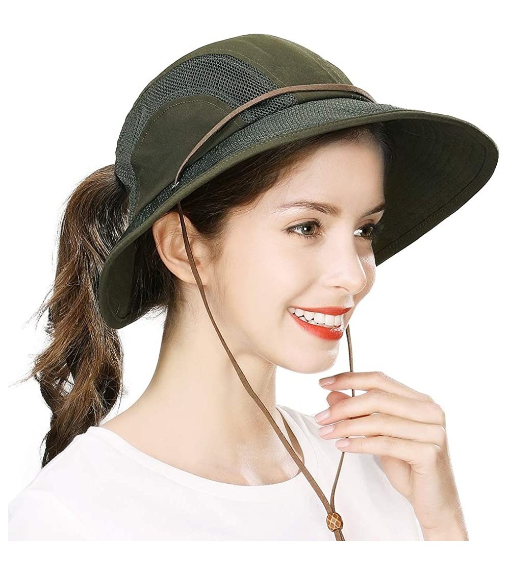 Sun Hats Womens Packable Ponytail SPF 50 Sun Hat Summer Gardening Hiking Fishing 55-61cm - Armygreen_00707 - CA18S82398C