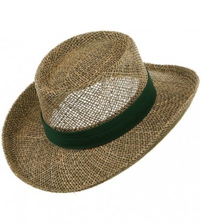 Sun Hats Gambler Straw Hat - Navy Band - Green - C511FOOXXTJ