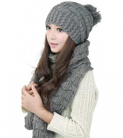 Skullies & Beanies Women Girls Fashion Winter Warm Knitted Hat Beanie Hat Scarf Set - Dark Gray - CU12O1JC85L