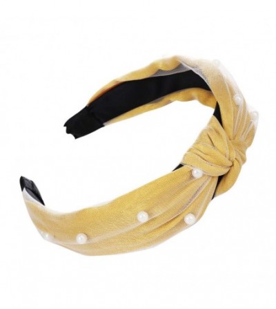 Headbands Headbands for Women Vintage Twisted Faux Pearl Tie Beading Wide Hair Hoop Headwear Hairband (Yellow) - Yellow - C61...
