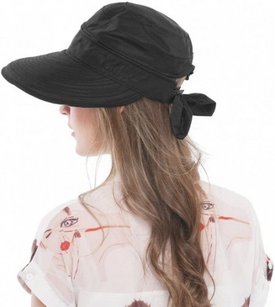 Sun Hats Wide Large Brim Sun Hat Summer UV Protection Thin Hat 2 in 1 Beach Sun Hat - Black - CQ12NZ2ZTH3