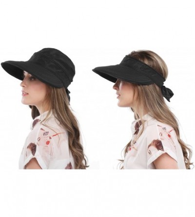 Sun Hats Wide Large Brim Sun Hat Summer UV Protection Thin Hat 2 in 1 Beach Sun Hat - Black - CQ12NZ2ZTH3