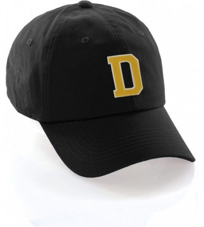 Baseball Caps Customized Letter Intial Baseball Hat A to Z Team Colors- Black Cap White Gold - Letter D - CT18ETCSURD