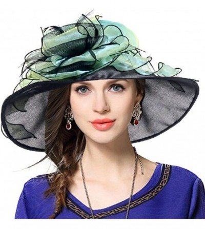 Sun Hats Women Floral Wedding Dress Tea Party Derby Racing Church Hat - Green&black - C317XHW9GNR