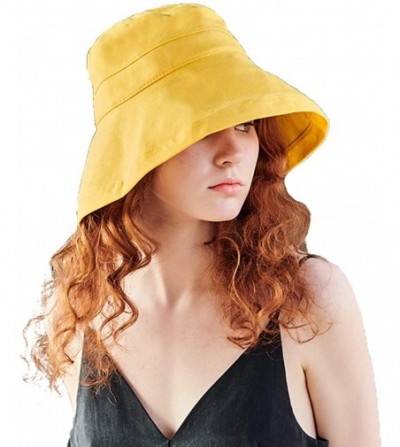 Sun Hats Floppy Brim Sun Hat UPF 50+ Cotton Wide Brim Beach Sun Protection Cap Adjustable Chin Strap Hat - Yellow a - CS18DUW...