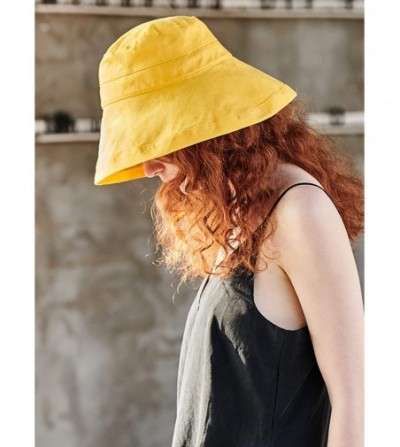 Sun Hats Floppy Brim Sun Hat UPF 50+ Cotton Wide Brim Beach Sun Protection Cap Adjustable Chin Strap Hat - Yellow a - CS18DUW...