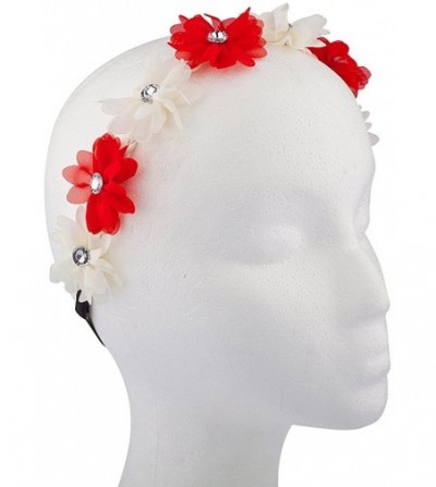 Headbands Floral Flower Crown Stretch Headband - Red White - CC12F8L73K7