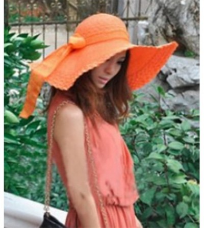 Sun Hats Womens Sun Straw Hat Foldable Large Wide Brim Travel Beach Bow Bucket Cord Visor Cap - Orange - CX17YLEWSRS