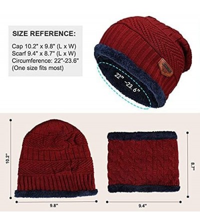 Skullies & Beanies Winter Hat 2-Pieces Warm Knitted Hat and Circle Scarf Set Outdoors Scarf Beanie Skull Cap for Winter - Red...
