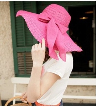 Sun Hats Womens Sun Straw Hat Foldable Large Wide Brim Travel Beach Bow Bucket Cord Visor Cap - Orange - CX17YLEWSRS