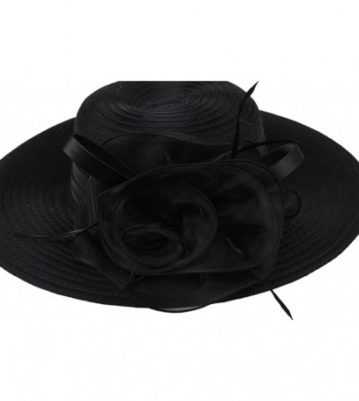 Sun Hats Women's Organza Church Kentucky Derby Hat Floral Ribbon Fascinator Bridal Tea Party Wedding Hat - Black - C918ZA9XEOG