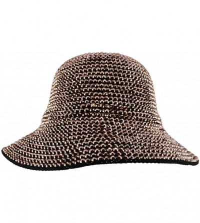Bucket Hats Fashion Bling Rhinestone Studs Detailed Bucket Hat - Rose Gold - CT196TA7ZGY
