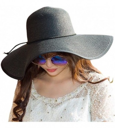 Sun Hats Women Big Bowknot Straw Hat Floppy Foldable Roll up UV Protection Beach Cap Sun Hat - Style B-black - CQ18OSQT5EC