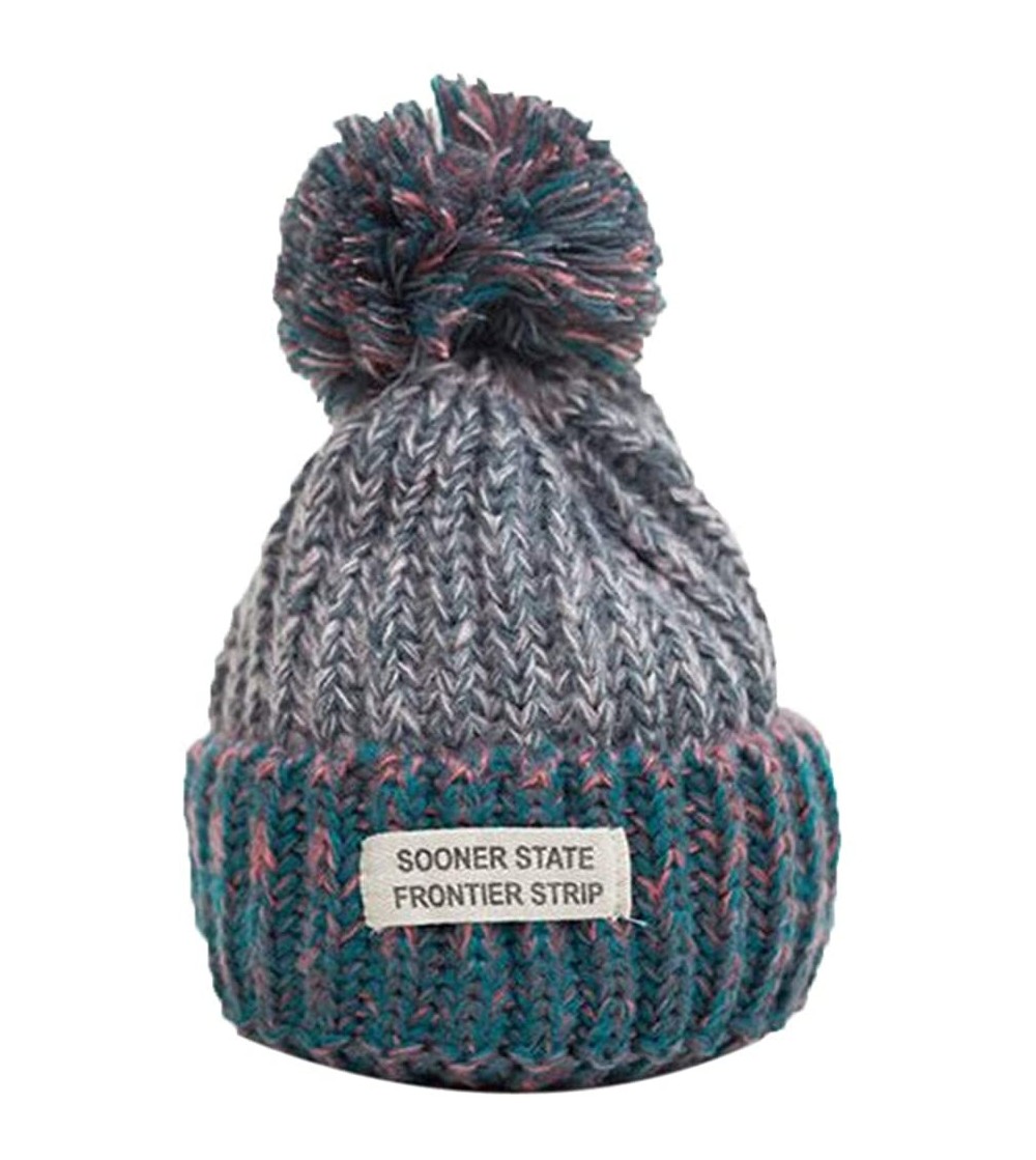 Headbands Winter Hats for Women Hairball Thick Hat Girls Caps Knitted Beanies Cap - Gray - CM18INYG9D6