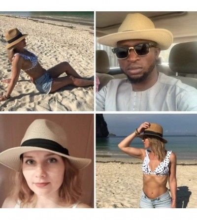 Sun Hats Womens Straw Panama Hat- Wide Brim Beach Sun Hats Summer Foldable Travel Sunhat UPF50 - 2 Pack-a-khaki+beige-sz - CT...