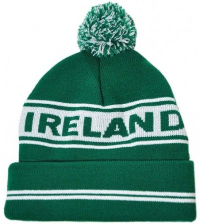 Skullies & Beanies Green Ski Bobble Hat Designed with Ireland Text and White Banner - C112MXJPES9
