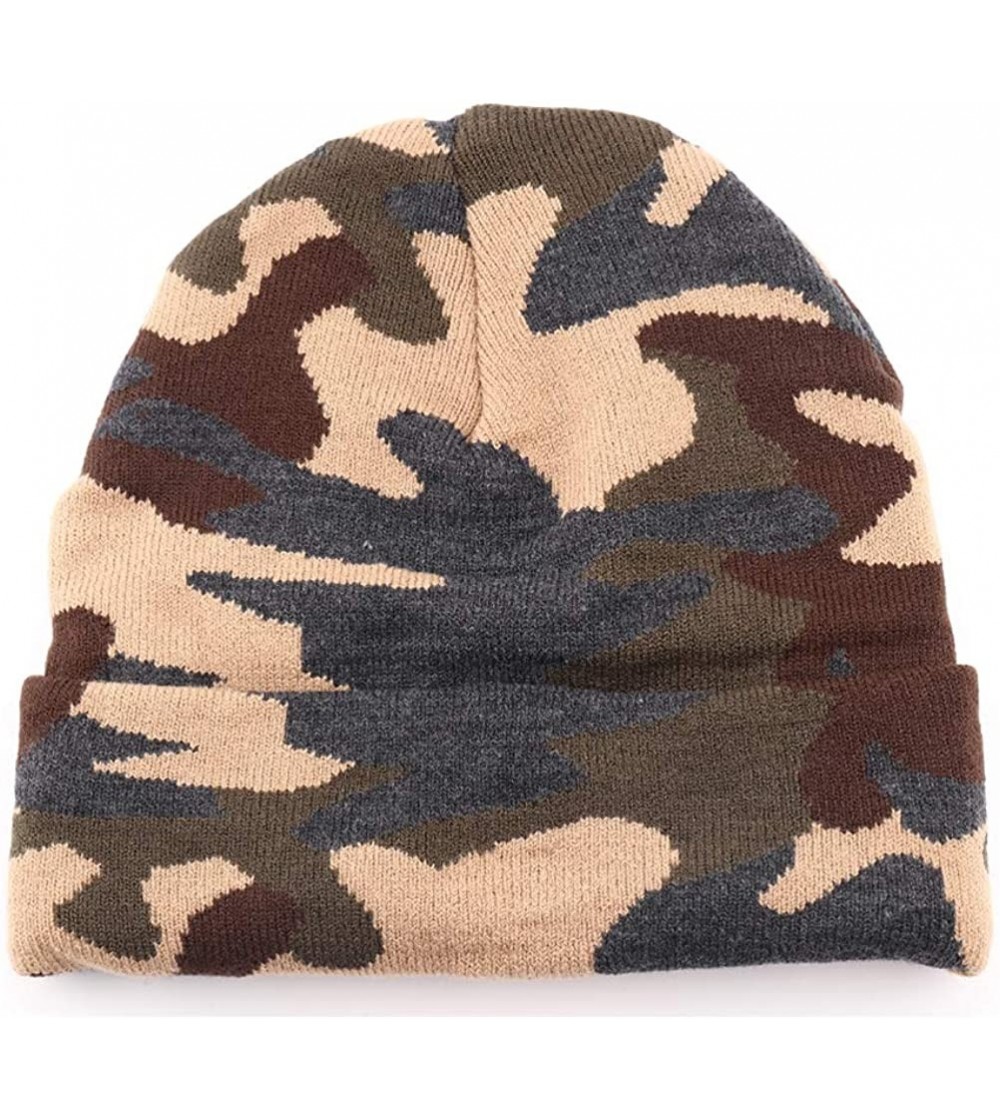 Skullies & Beanies Men's Warm Winter Hats Washed Cotton Knit Cuff Beanie Cap Hat - Khaki Camouflage - CU193C83OEW