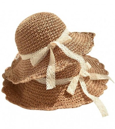 Sun Hats Women Summer Sun Hat Girls Handmade Straw Hat Foldable Family Style Wide Brim Caps - Women Girls 2 Set-khaki - CE18O...