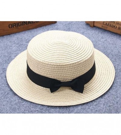 Sun Hats Women Hats-2018 Summer Solid Color Bowknot UV Protection Visor Beach Cap - Beige - CZ18DZT6I2A
