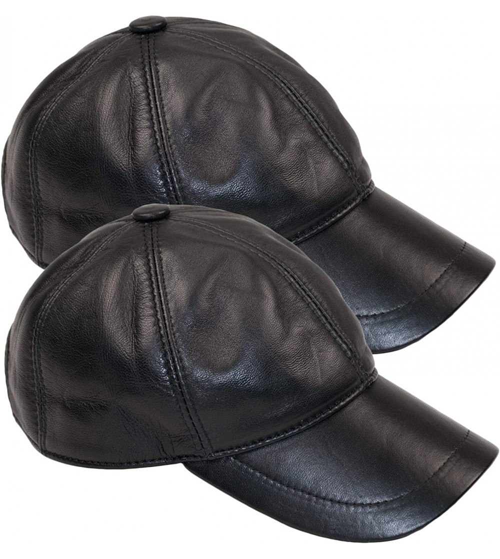 Baseball Caps Leather Baseball Cap Genuine Leather Peak Hat Unisex Trucker Hiphop - 2 Pack Black - CP18NAYYQR9